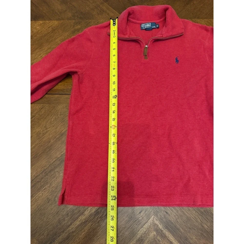 Polo Ralph Lauren Mens Medium Red‎ 1/4 Zip Cotton Ribbed Pullover Sweater Pony